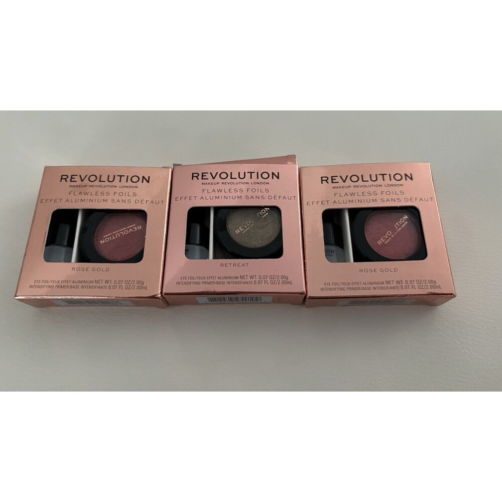REVOLUTION Flawless Foils 2 Rose Gold & 1 Retreat with Primers New in Box